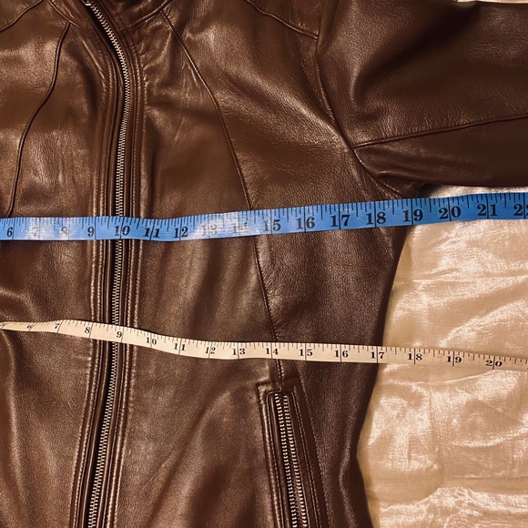 Dark brown zip leather jacket size sm - Picture 7 of 8